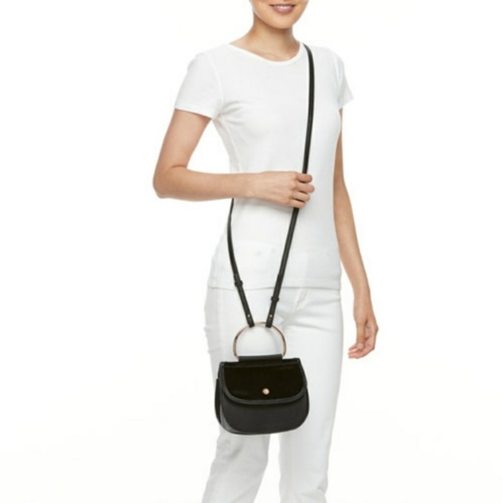 LC LAUREN CONRAD Delice Shadow Blue Fuzzy Faux Fur Flap Crossbody Bag | Bohemian - Picture 3 of 6